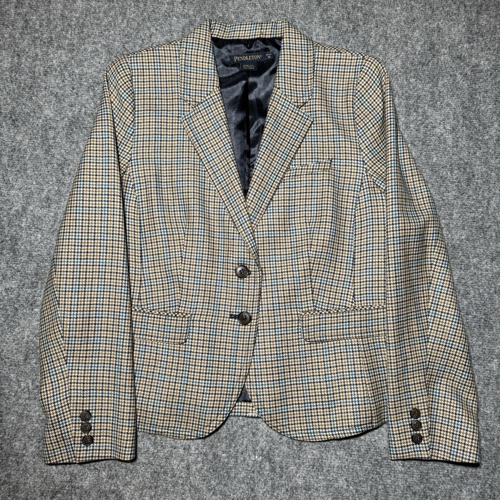 Vintage Women's Pendleton Houndstooth Blazer Size Petite 12 Virgin Wool 2-Button